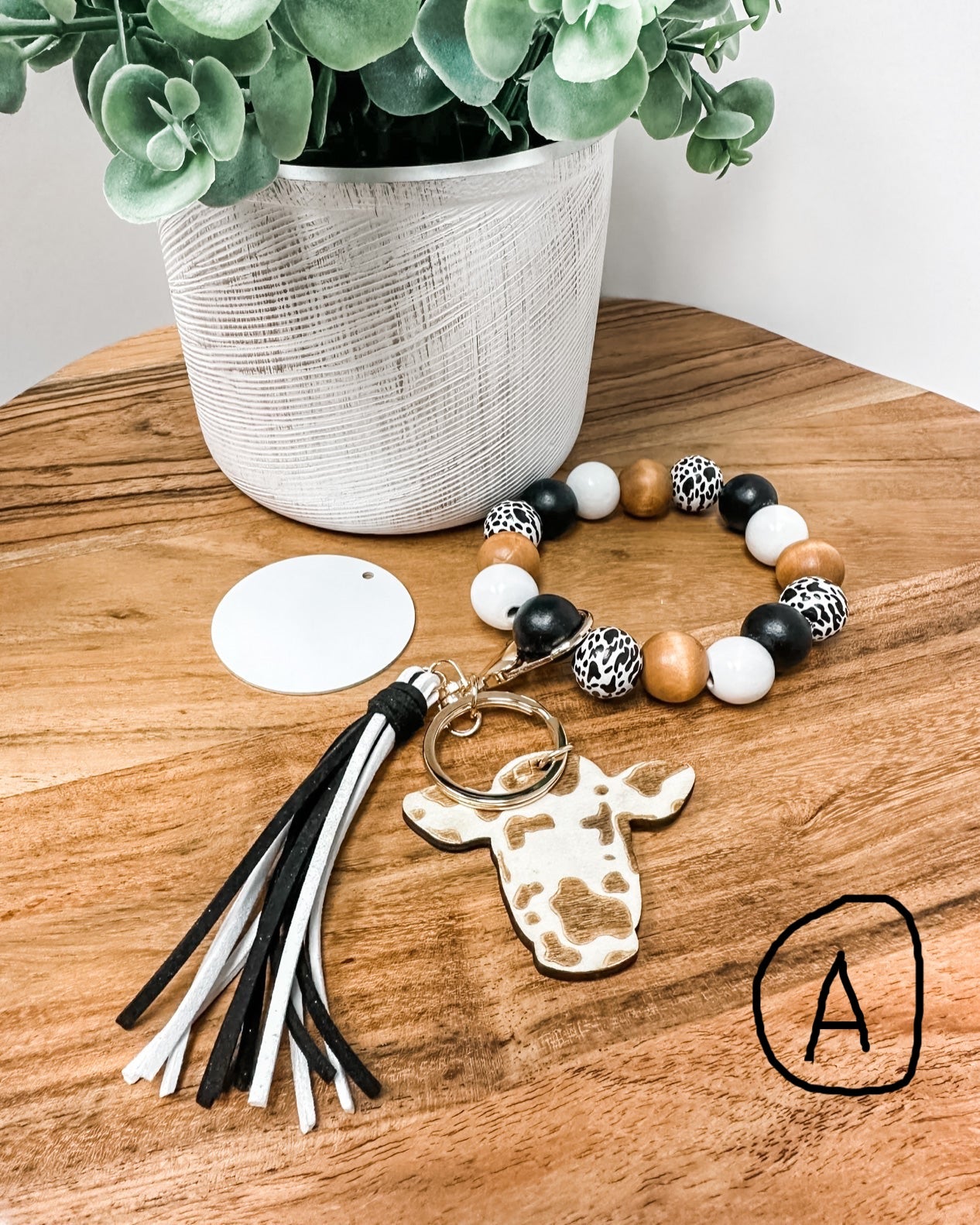 Personalized Silicone and Wood Bracelet Keychain