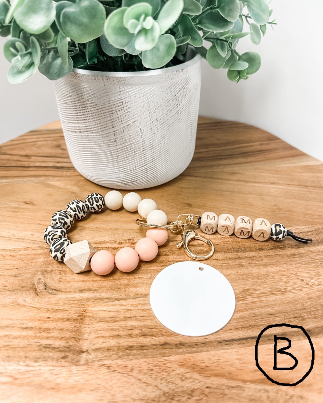 Personalized Silicone and Wood Bracelet Keychain